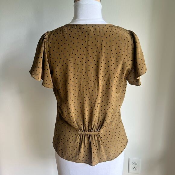 MADEWELL SILK CARMELINA POLKA DOT BUTTON UP FLUTTER SLEEVE BLOUSE SIZE 2 - Picture 3 of 7